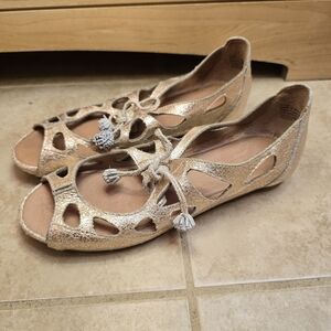 gentle souls Metallic Gold Cutout Lace-Up Sandals